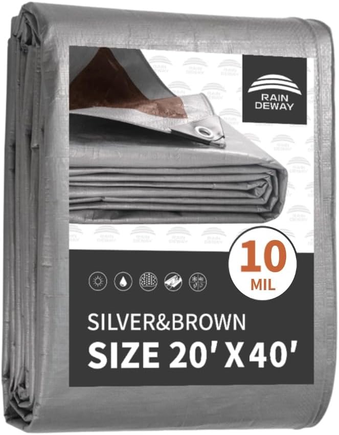 RAINDEWAY Tarps Heavy Duty Waterproof 20x40 Feet, 10Mil Multipurpose Large Tarp