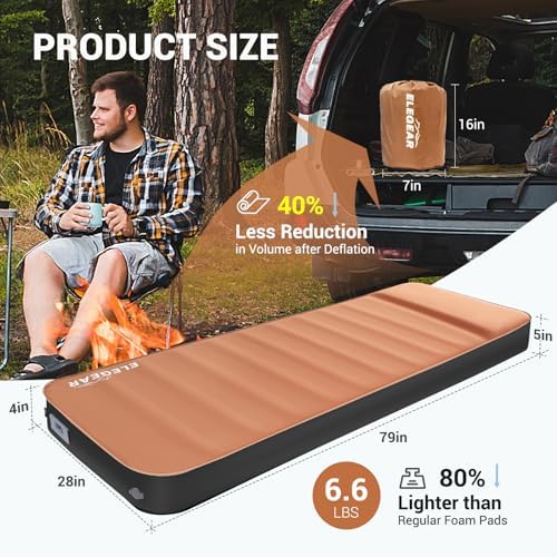 Elegear Air & Foam Self Inflating Sleeping Pad 4" Built-in Electric Pump