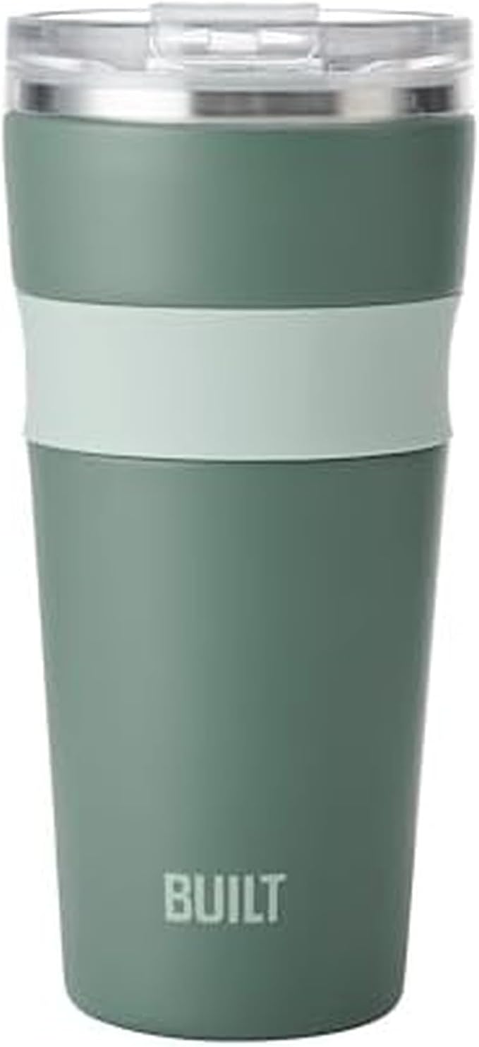 BUILT 24 oz Stainless Steel Vacuum Insulated Tumbler - Sage Green Double Wall Travel Cup, Keeps Drinks Cold 24 Hours or Hot 8 Hours, Leak Proof Lid with Flip Straw, Silicone Grip