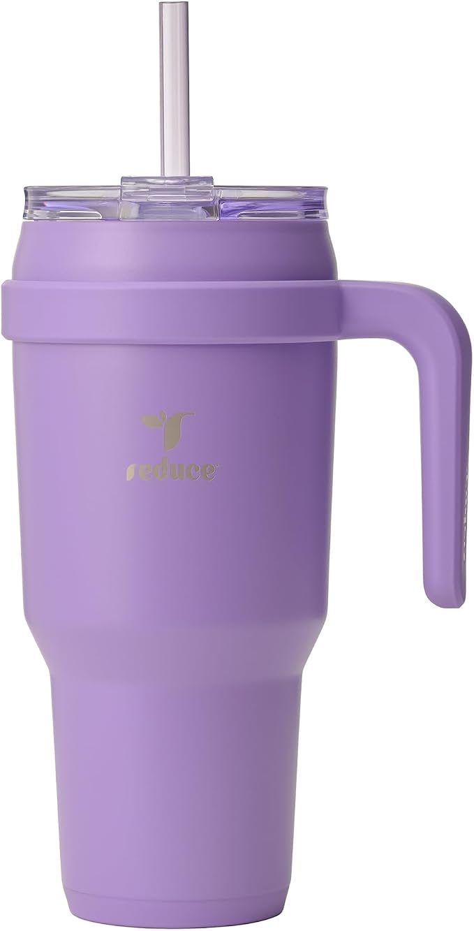 Reduce 40 oz Stainless Steel Tumbler with Handle - Dual-Wall Vacuum Insulated Travel Mug, Sweat-Proof Lid & Reusable Straw - Keeps Drinks Cold for 24 Hrs, Fits Cupholders, Dishwasher Safe-Purple Punch