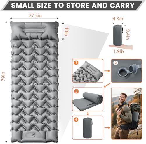 4 Inch 1.9 lb Backpacking Sleeping Pad with Fast Foot Pump