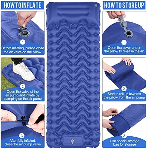 MOXILS Sleeping Pad, Ultralight Inflatable Sleeping Pad for Camping, Built-in Pump, Ultimate for Camping, Hiking, Airpad, Carry Bag, Repair Kit, Compact & Lightweight Air Mattress(Blue)