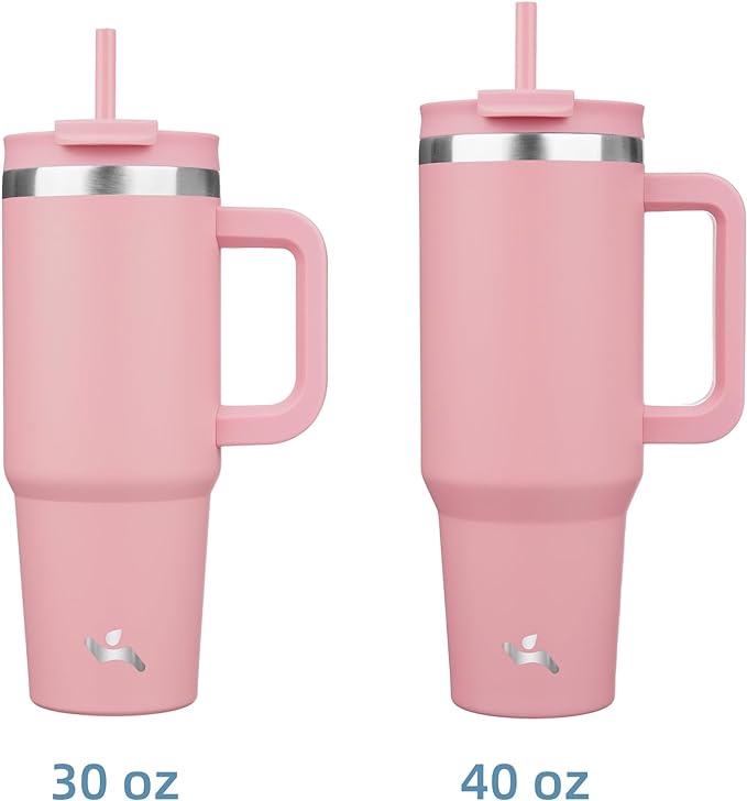 30 oz Tumbler with Handle and 2 Straws, 2 in 1 Lid Insulated Water Bottle