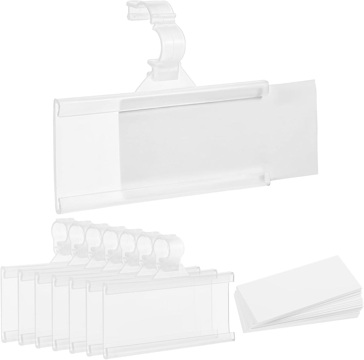 100 Pcs Reusable Plastic Wire Shelf Label Holder, for Pantry Retail Shopping Mall Store, Supermarket UPC Price Card & Ticket Display, Strong & Easy Clip Design Tight Snap Lock Closure. 1-1/4" H X 3" W