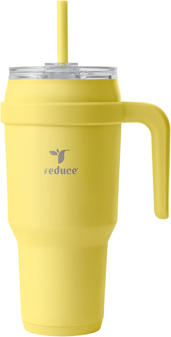 Reduce 40 oz Stainless Steel Tumbler with Handle - Dual-Wall Vacuum Insulated Travel Mug, Sweat-Proof Lid & Reusable Straw - Keeps Drinks Cold for 24 Hrs, Fits Cupholders, Dishwasher Safe -Pina Colada