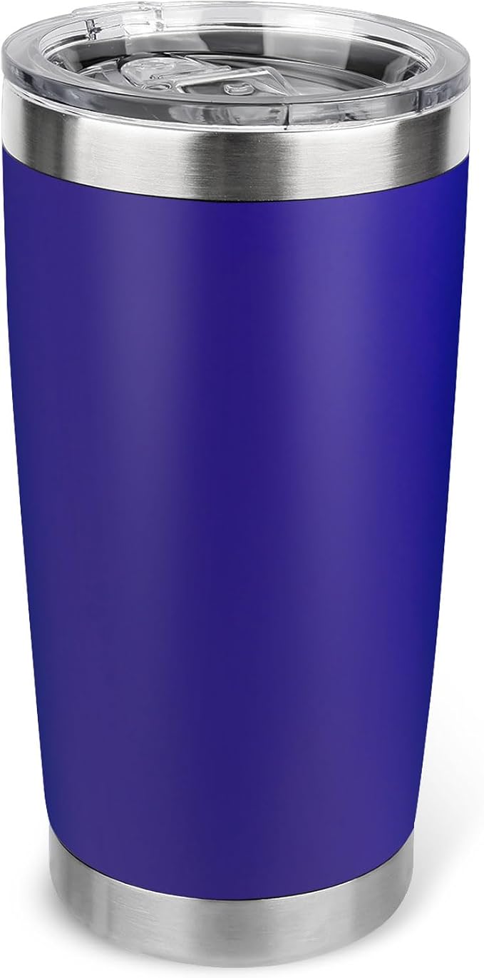 20oz Stainless Steel Tumbler with Lid, Travel Mug - Double Wall Vacuum Powder Coated Cup - Dark Blue, 1 Pack