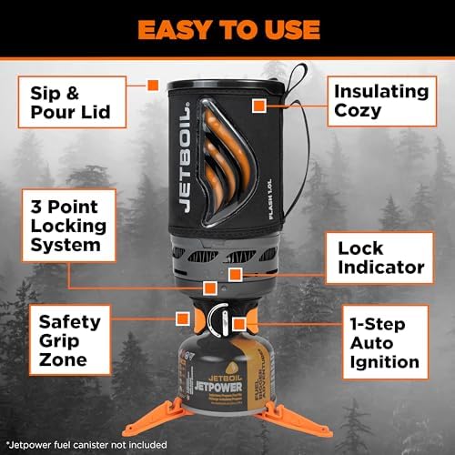Jetboil Flash Portable Fast Boil Stove for Camping and Backpacking with 1-Step Auto Ignition, Propane/Isobutane Burner with Cooking Cup
