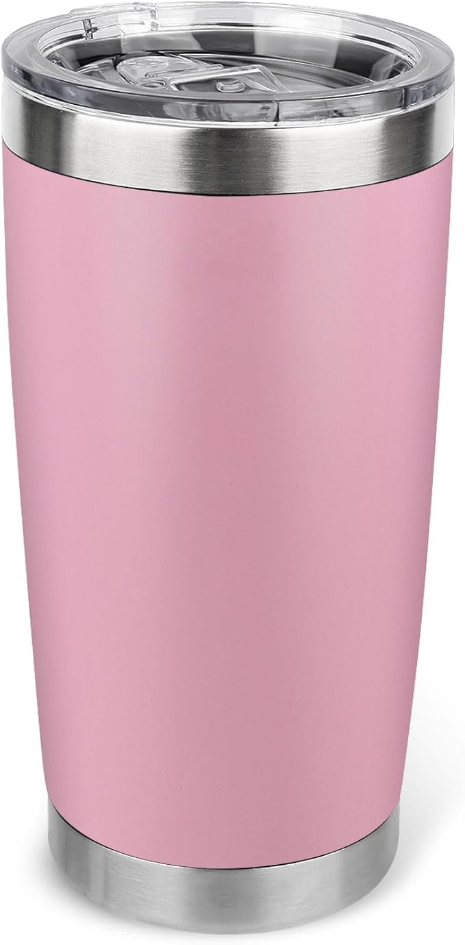 20oz Stainless Steel Tumbler with Lid, Travel Mug - Double Wall Vacuum Powder Coated Cup - Light Pink, 1 Pack