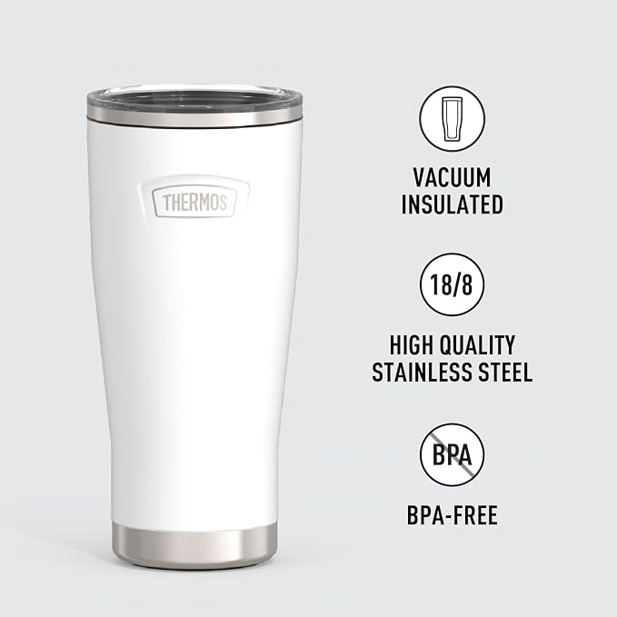 THERMOS ICON SERIES, Stainless Steel Cold Tumbler with Slide Lock, 24 Ounce, Snow
