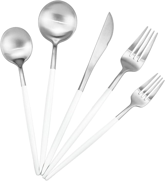 Gugrida 5-Piece Matte Silver Stainless Steel Satin Finish Flatware Set