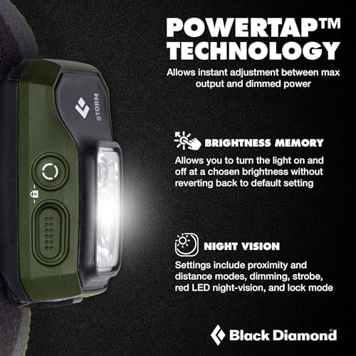 BLACK DIAMOND Storm 450 Headlamp, AAA Powered, Dimmable, BD Dark Olive
