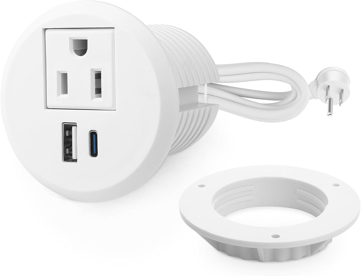2 inch Desk Power Grommet Outlet, Recessed Power Outlet with 20W USB-C Fast Charging, for Conference Rooms, Office Tables, Furniture, 6FT Cord(ETL Listed)