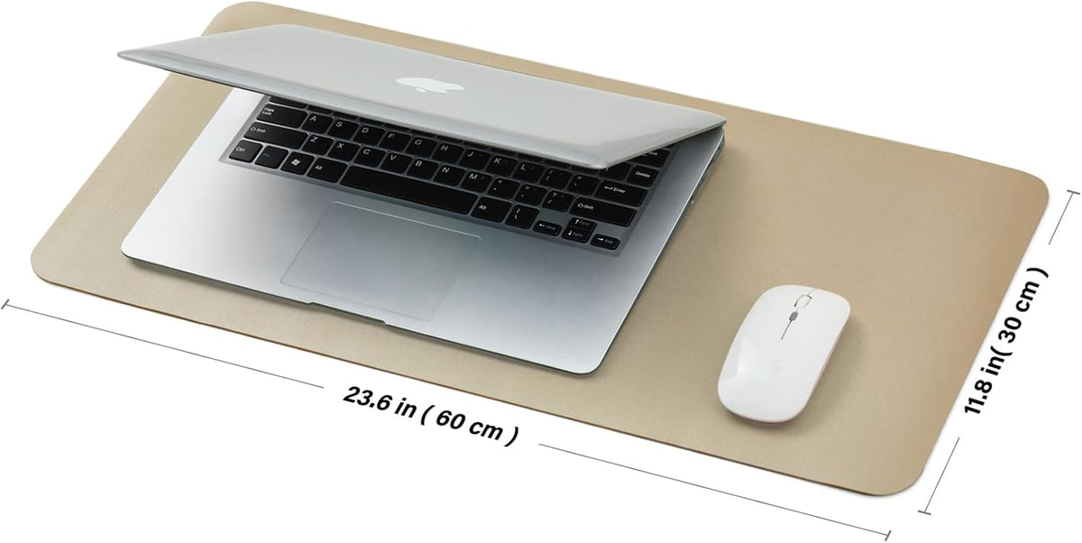 Compact Leather Desk Mat - Small Non-Slip PU Desk Pad for Office and Home - Ideal for Large Mouse Pad and Small Desk Mats on Top of Desks (Champagne Gold,23.6"x 11.8")