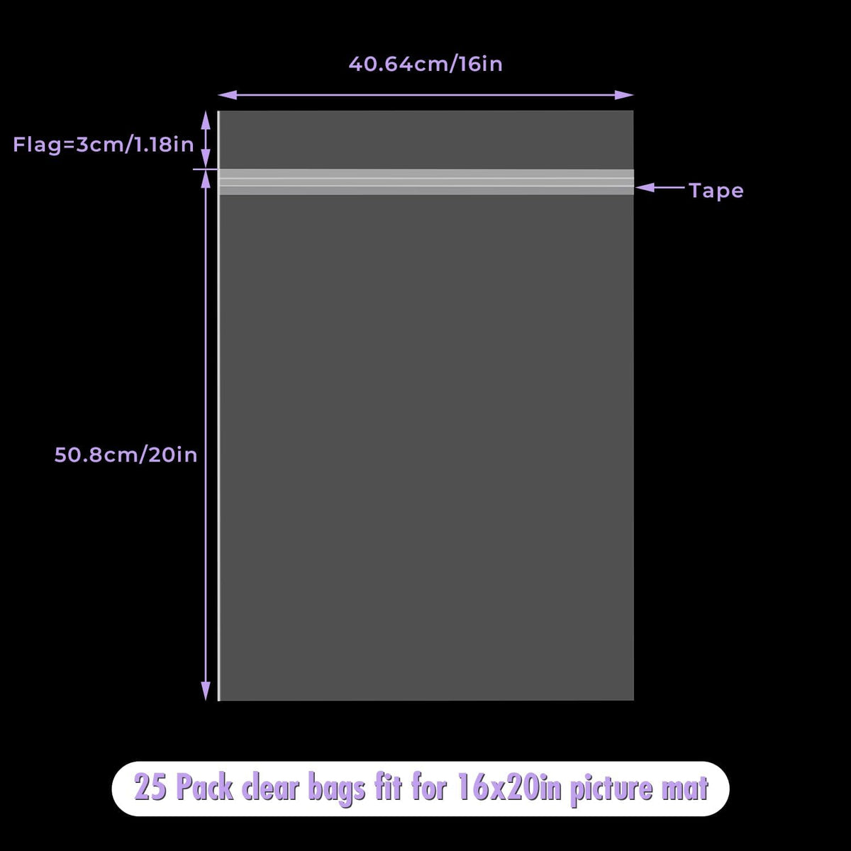 Frametory, 25 Pack 16 3/8"x20 1/8" Acid-Free Clear Plastic Bags, Self Seal Crystal Photo Sleeves for 16X20 Framing Mat Mattes, Art Prints, Clothes