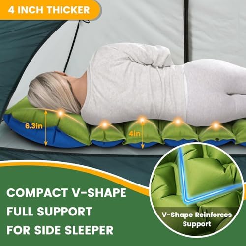2 Pack 4-Inch Camping Sleeping Pads with Foot Pump and Pillow