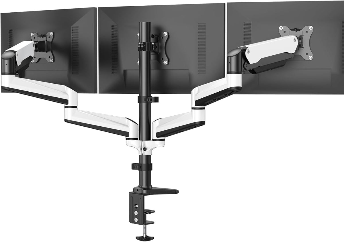 HUANUO Triple Monitor Stand - Full Motion Articulating Gas Spring Monitor Mount Fit Three 17 to 32 inch LCD Computer Screens with Clamp, Grommet Kit