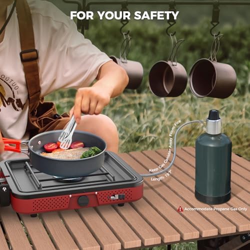 CAMPLUX FoldGo 2 Burner Portable Camping Stove 17,200 BTU, Foldable Propane Stove for Outdoor Cooking with Carry Bag, Portable Gas Stove with 2 Adjustable Burners, Red