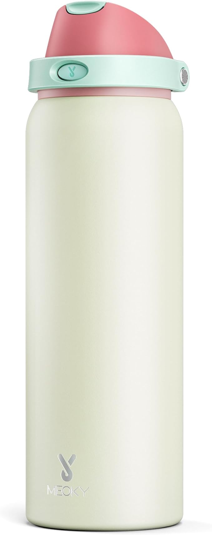 40 oz Insulated Water Bottle with Straw: Meoky Stainless Steel Metal Water Bottle with 2-in-1 Lid - Leak Proof, Cold for 24 Hours, Protective Silicone Base, BPA-Free for Sports Gym, Cream