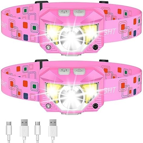 LHKNL Headlamp Flashlight, Lumen Bright Head Lamps LED Rechargeable-Pink