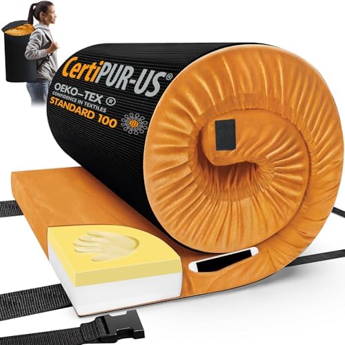 CYMULA Memory Foam Camping Mattress Pad, CertiPUR-US Sleeping Mat, Portable Roll Up Mattress for Adults, Camping Bed Pads for Sleepover, Car Bed with Travel Bag