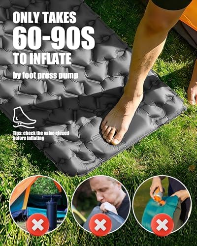 AKSOUL Camping Sleeping Pad Inflatable: Self-Inflating Compact Ultralight Air Mattress Lightweight Pad for Camping Hiking Backpacking Gray
