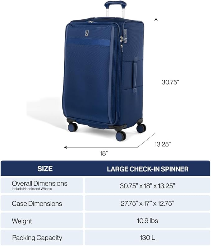 Travelpro VersaPack+ Lightweight Softside Expandable Checked Luggage, 8 Spinner
