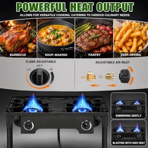 Outvita 2 Burner Propane Gas Stove for Outdoor Cooking, 150,000 BTU