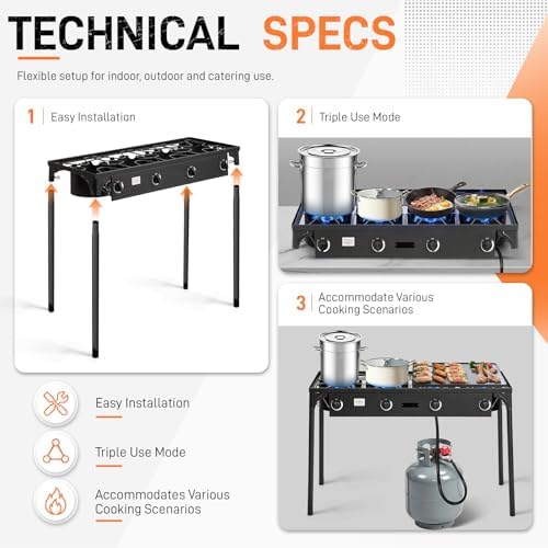Outvita 4 Burner Propane Gas Stove for Outdoor Cooking, 300,000 BTU