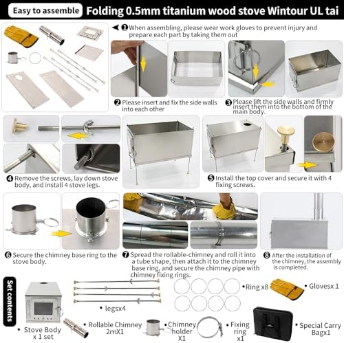 Soomloom foldable titanium wood-burning stove WintourULtai0.5mmlightweight compact durable portable folding wood burning outdoor camping hiking bushcraft ultralight cooking heatingfirewood stove