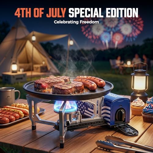 BIG HORN OUTDOORS Butane Camping Stove, Portable Folding Gas Burner with Carry Bag for Camping, Emergency Use, Outdoor Cooking & 4th of July Parties