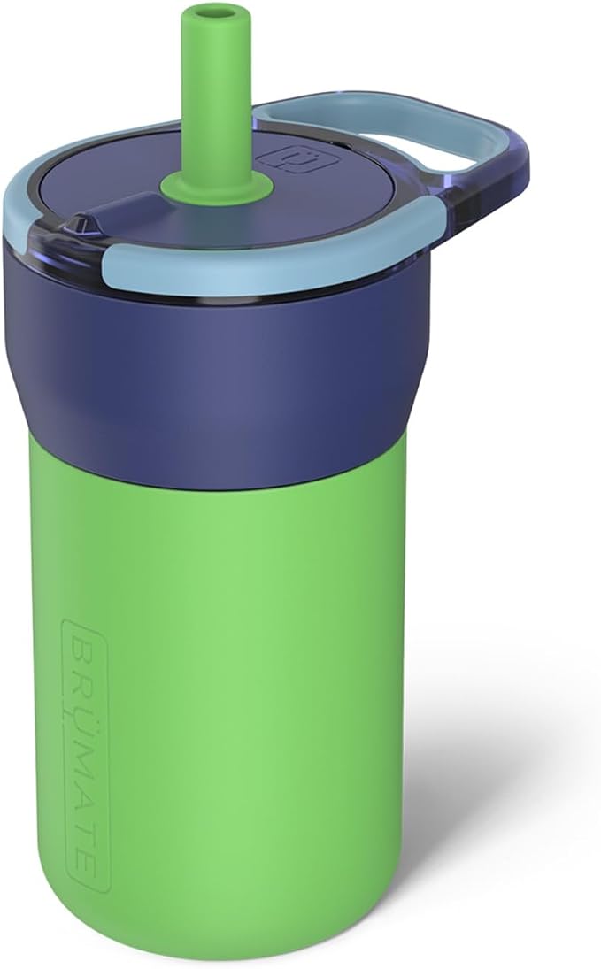 BrüMate Leap 12oz 100% Leakproof Kids Tumbler with Handle and Silicone Soft Straw | Drop Resistant Silicone Sleeve | For Kids 4+ | Insulated Stainless Steel | Cup Holder Friendly | 12oz (Neutron)