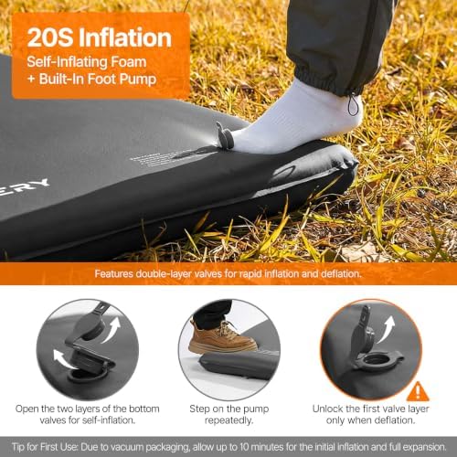 OGERY Self-Inflating Sleeping Pad, 3" Memory Foam Camping Mattress