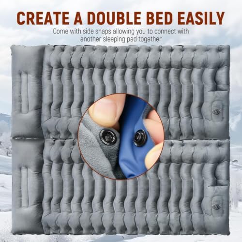 FUN PAC Camping Sleeping Pad, 9.2R-Value Ultralight Camping Mat with Pillow Built-in Foot Pump Inflatable Sleeping Pads Compact for Camping Backpacking Hiking Traveling-Lined Version Grey