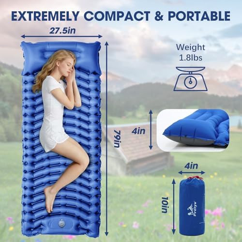 Ultralight Camping Sleeping Pad with Pillow & Built-in Foot Pump