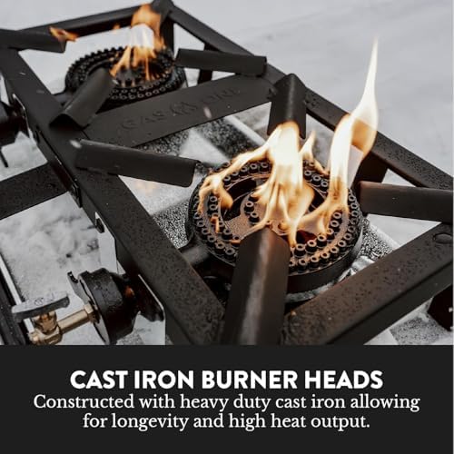 GasOne High Pressure Double Propane Burner - Outdoor Cooking with Heat Shield and Guard – Propane Burner Head for Camping, Tailgating, Seafood Boil, Home Brewing - Patent Pending