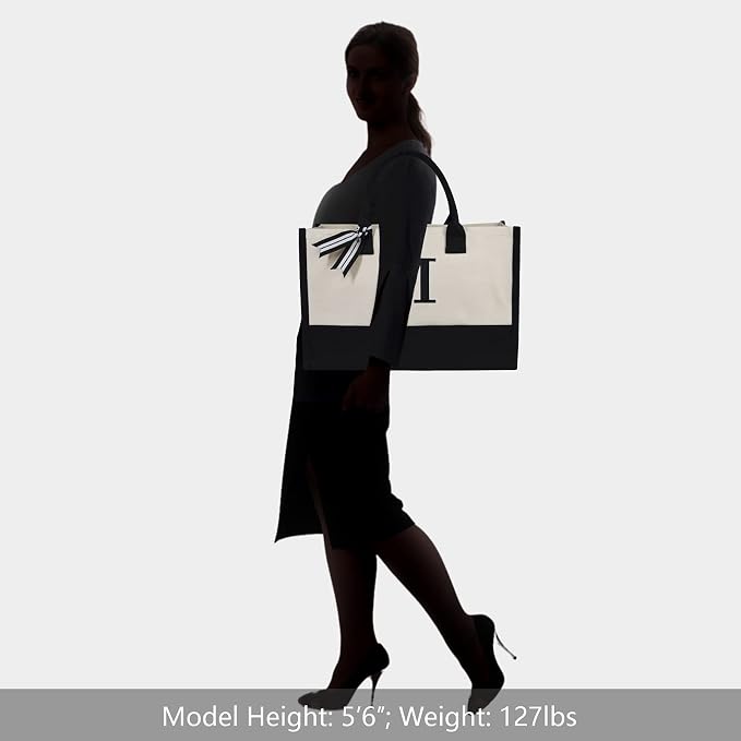 TOPDesign Embroidery Initial Canvas Tote Bag, Personalized Present Bag