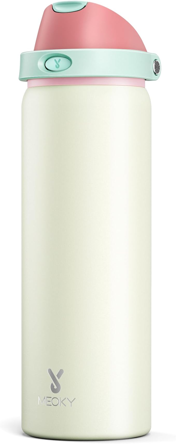 32 oz Insulated Water Bottle with Straw: Meoky Stainless Steel Metal Water Bottle with 2-in-1 Lid - Leak Proof, Cold for 24 Hours, Protective Silicone Base, BPA-Free for Sports Gym, Cream