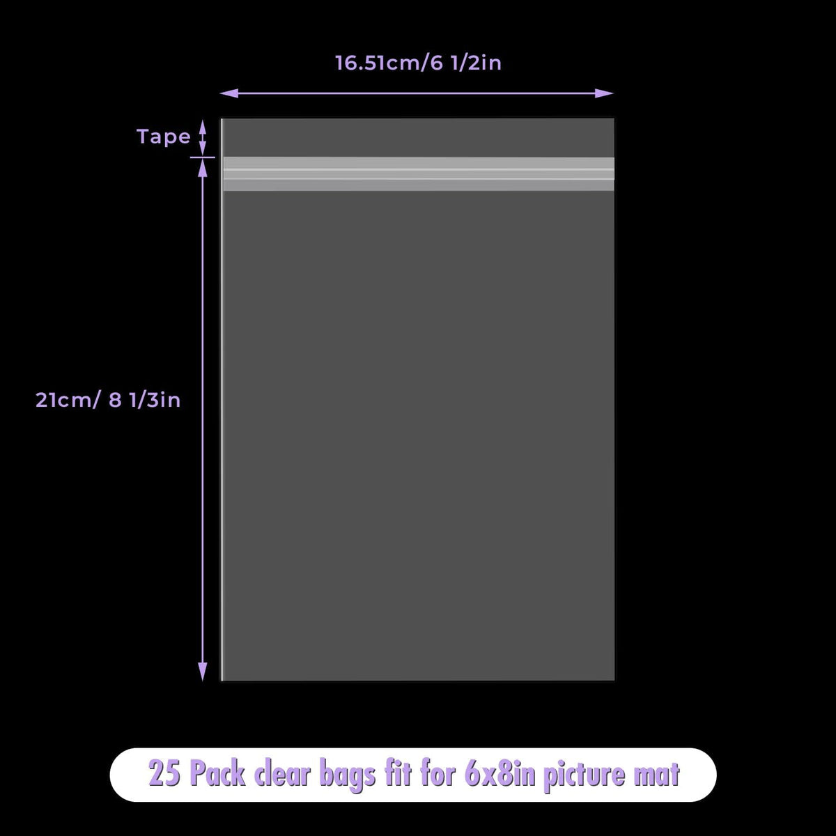 Frametory, 25 Pack 6 1/2" x 8 1/3" Acid-Free Clear Plastic Bags, Self Seal Crystal Photo Sleeves for 6X8 Art Prints, Pictures & Framing Mat Mattes