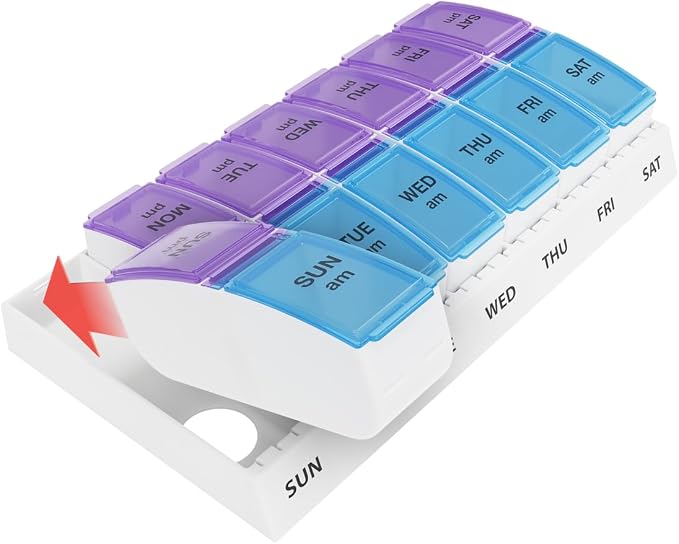 EZY DOSE Weekly AM/PM Pill Organizer, Vitamin and Medicine Box, Large Pop-out