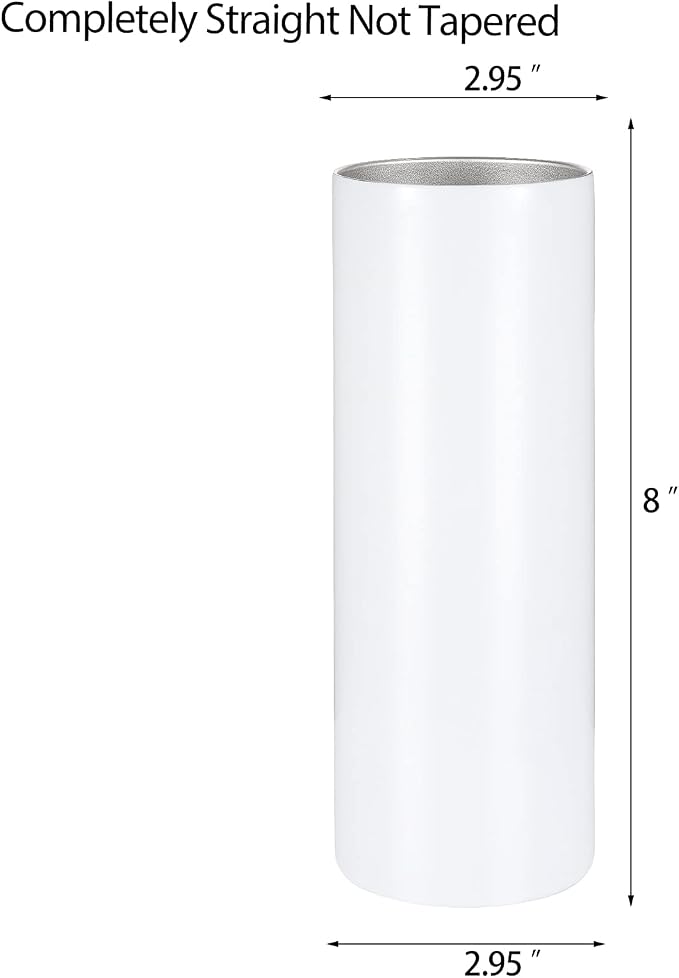 YOUKE OLA 12 Pack Straight Skinny Sublimation Tumblers 20oz for Heat Transfer, Bulk Sublimation Blanks Individually Boxed, Double Wall Insulated Tumbler with Shrink Films & Heat Tape, White (12)
