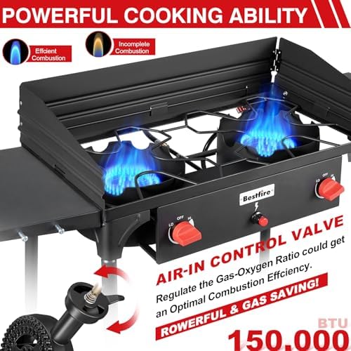 Bestfire 2 Burner Propane Stove, 150,000 BTU High Pressure Camping Burner