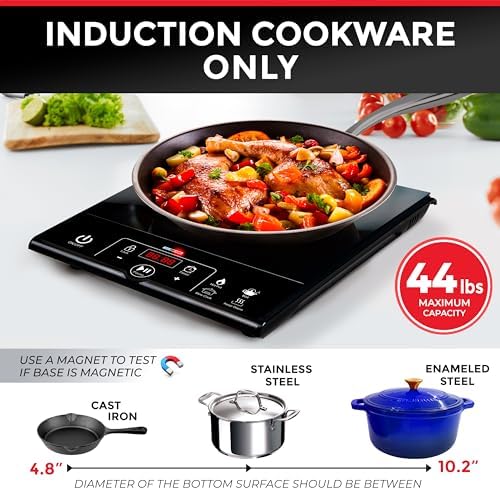 Mueller RapidTherm Portable Induction Cooktop,1800W Single Burner Hot Plate with 8 Power Levels, 8 Temperature Settings, 4 Presets, 4-Hour Timer, Auto Shut-Off & Child Lock for RV, Dorm, Small Kitchen