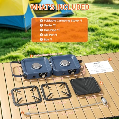 304 Stainless 2 Burner Propane Camping Stove with Griddle,Portable Floding Propane Camp Stoves with 24000BTU,Compatible with Grill Pan,Kettles & Cookware