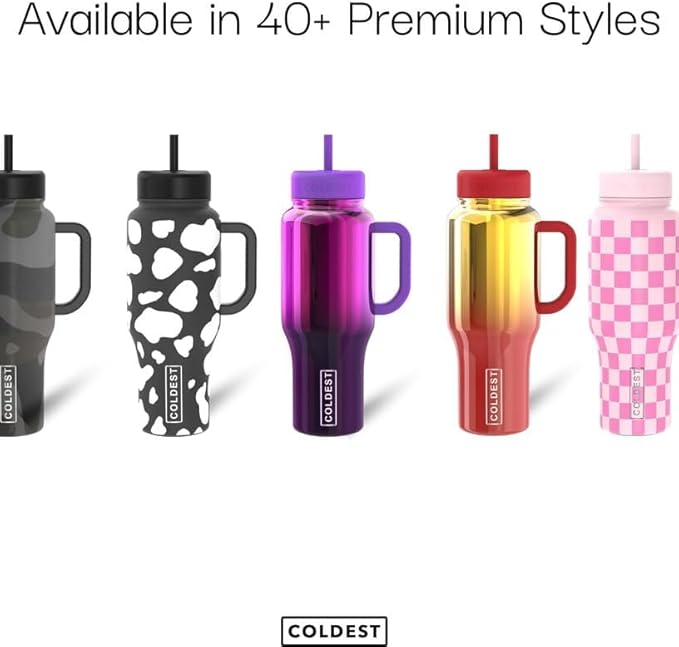 Coldest Tumbler with Handle and Straw, 100% Leak Proof Insulated Tumbler with Lid and Straw (3 Lids), Stainless Steel Tumblers for Women & Men, Cup Holder Friendly Base, 46 oz (Mr. Snowie)