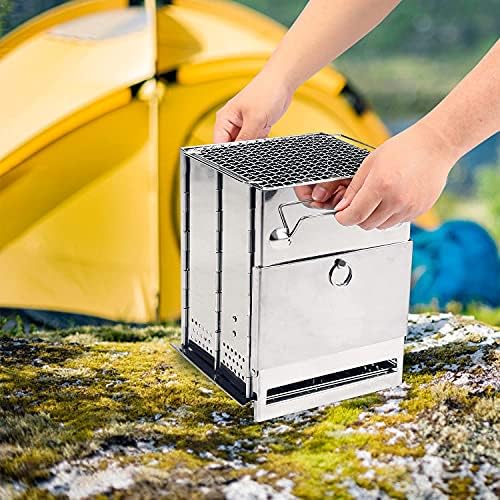 REDCAMP Wood Burning Folding Camp Stove Stainless Steel Grid, Portable Collapsible Backpacking Stove Survival Rocket Stove for Hiking Outdoor Tent Camping Picnic BBQ, Large