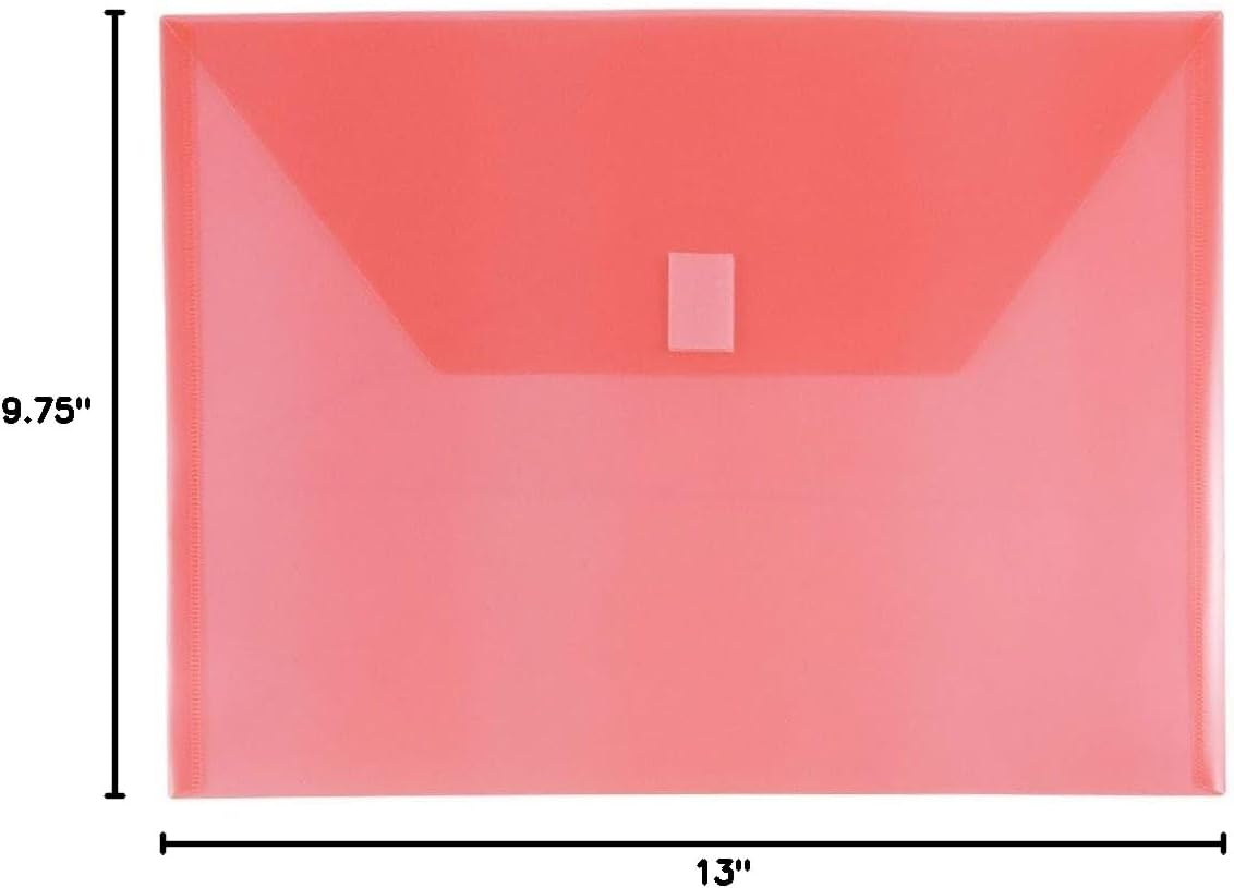 JAM PAPER Plastic Envelopes with Hook & Loop Closure - Letter Booklet - 9 3/4 x 13 - Red - 3/Pack
