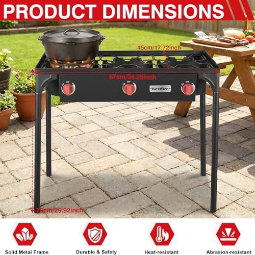 Bestfire 3 Burners Camping Stove for Cooking Outdoor, 225,000 BTU Propane