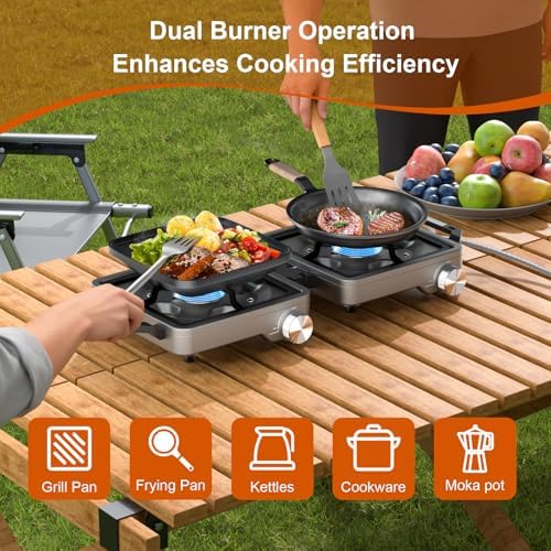 27000 BTUs 2 Burner Folding Camp Stove, Propane Gas Stove for Camping