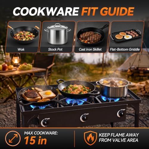 3 Burner Propane Stove, 225,000 BTU Outdoor Cooker