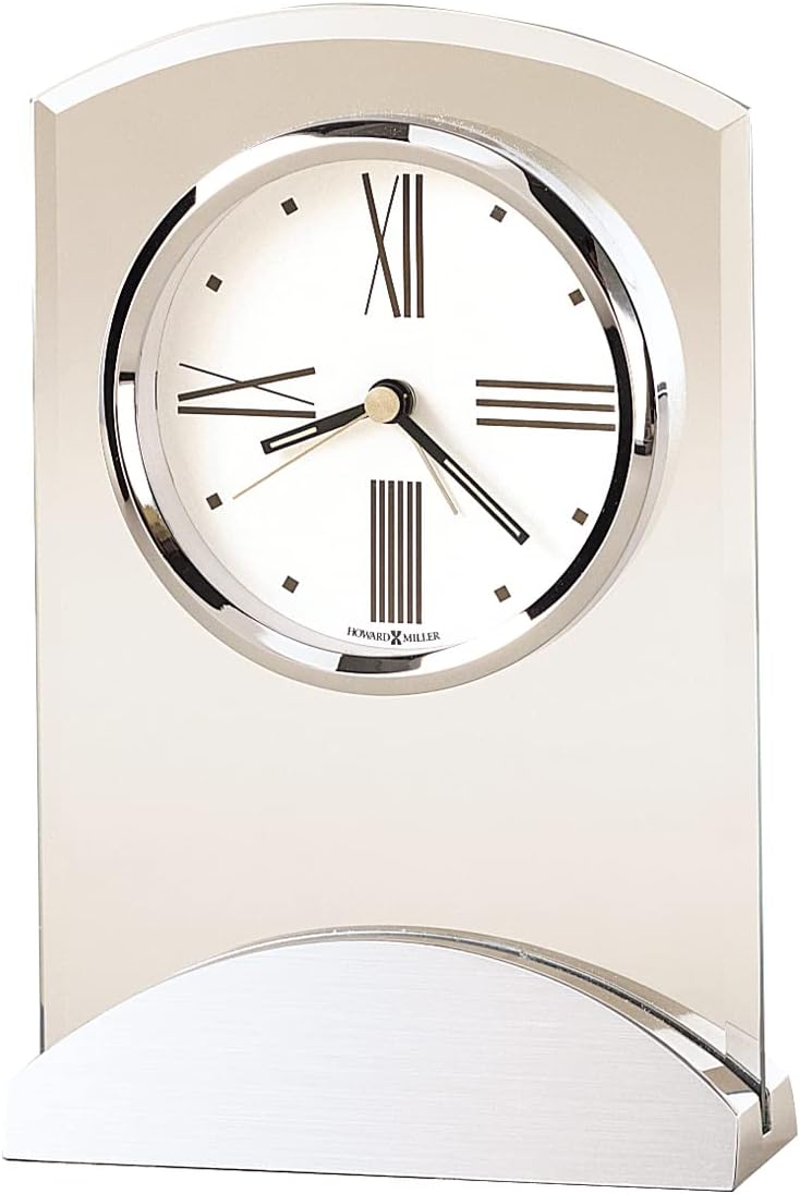 Howard Miller Tribeca Tabletop Clock – Modern Decorative Alarm Clock with Quartz Movement Brushed Aluminum Base & Beveled Glass Accents for Elegant Home & Office Decor Bold Accent Piece